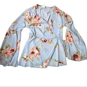 Miley + Molly size medium light wrap around top, asymmetrical hem and sleeves